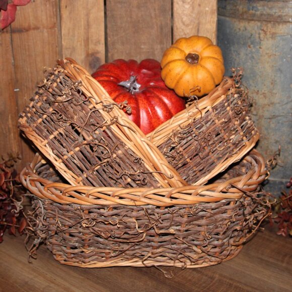 NEW Set of 3 Large Rustic French Country Fall Farmhouse Willow Nesting Baskets - Picture 2 of 9